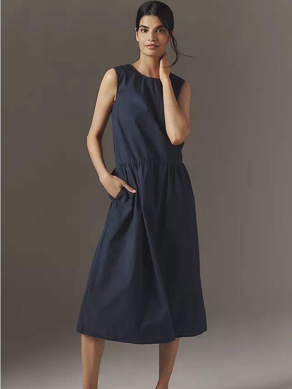 Anthropologie Velvet By Graham Spencer Sz XS Masha Navy Poplin Cotton Midi Dress